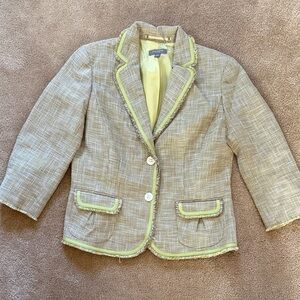 Ann Taylor Petite Tweed Blazer with Lime Trim.